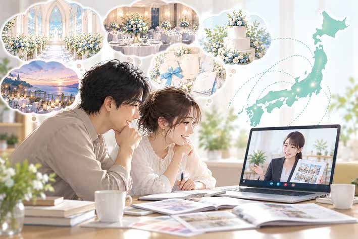 オンラインでウェディングデザインプランナーと相談する新郎新婦